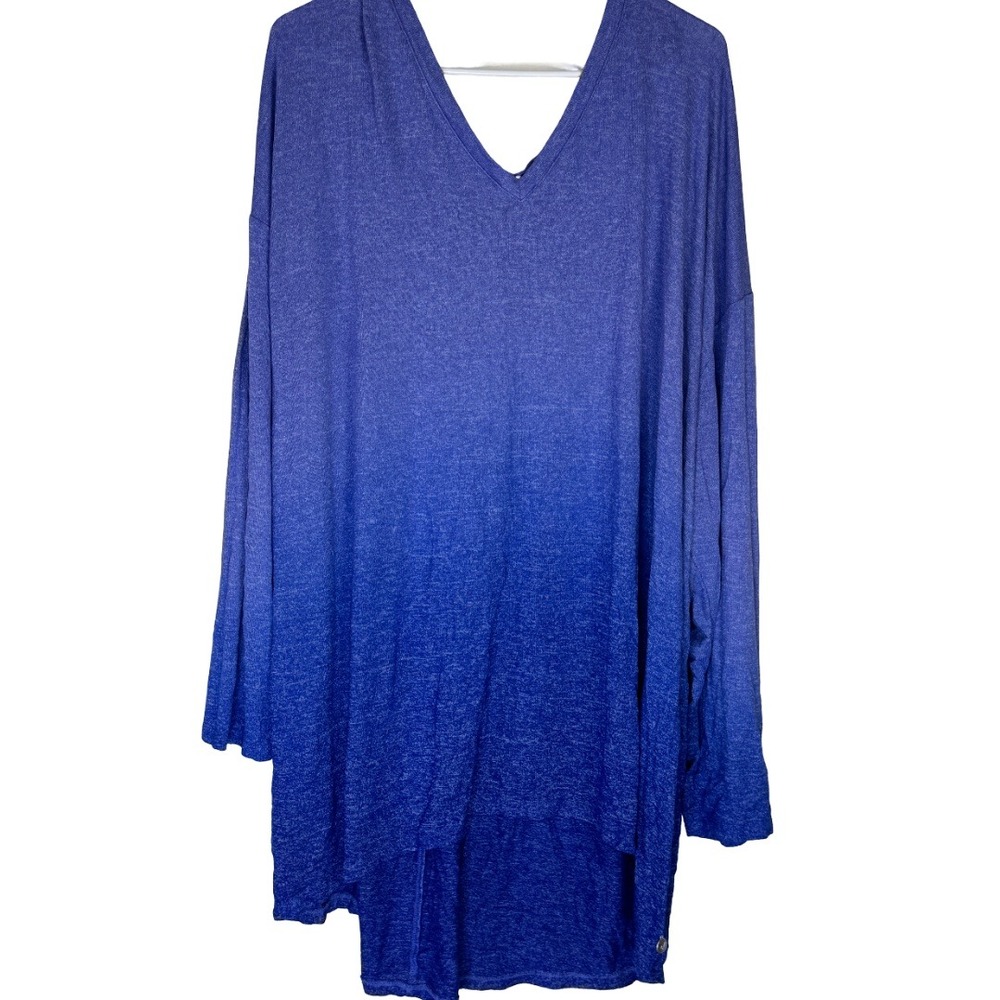 Livi Active Tunic Top Womens 26/28 Blue Ombre Lace Up Back Long Sleeve High Low